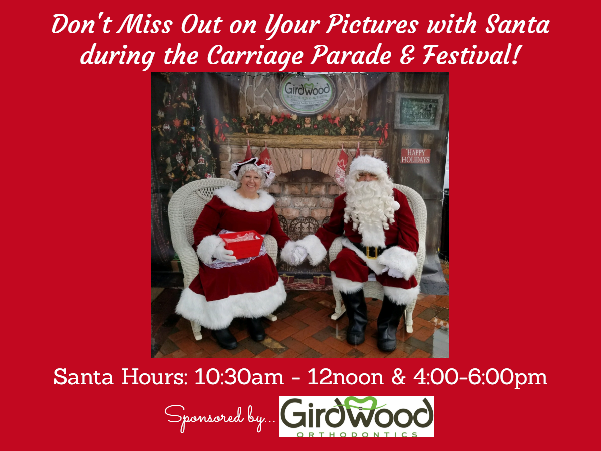 Santa poster with picture of Santa & Mrs. Claus and picture times Sponsored by Girdwood